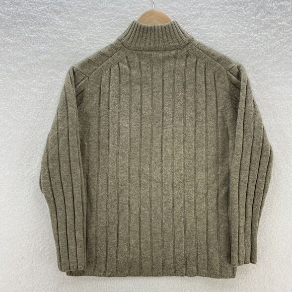 GAP Sweater Men's Large Beige VTG Lambswool Cable Knit Mock Neck 1/4 Zip Preppy - Picture 11 of 16